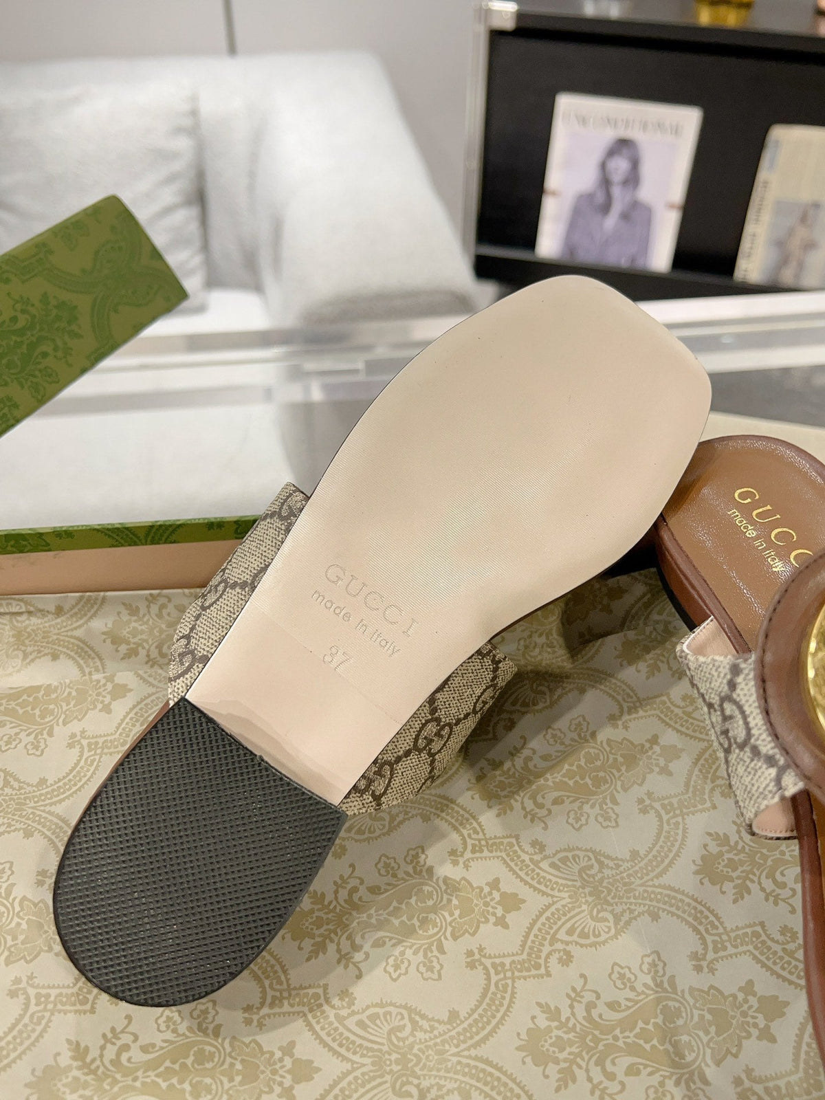 GC 2025 Double G Block Heel Thong Sandals brown Leather 292411