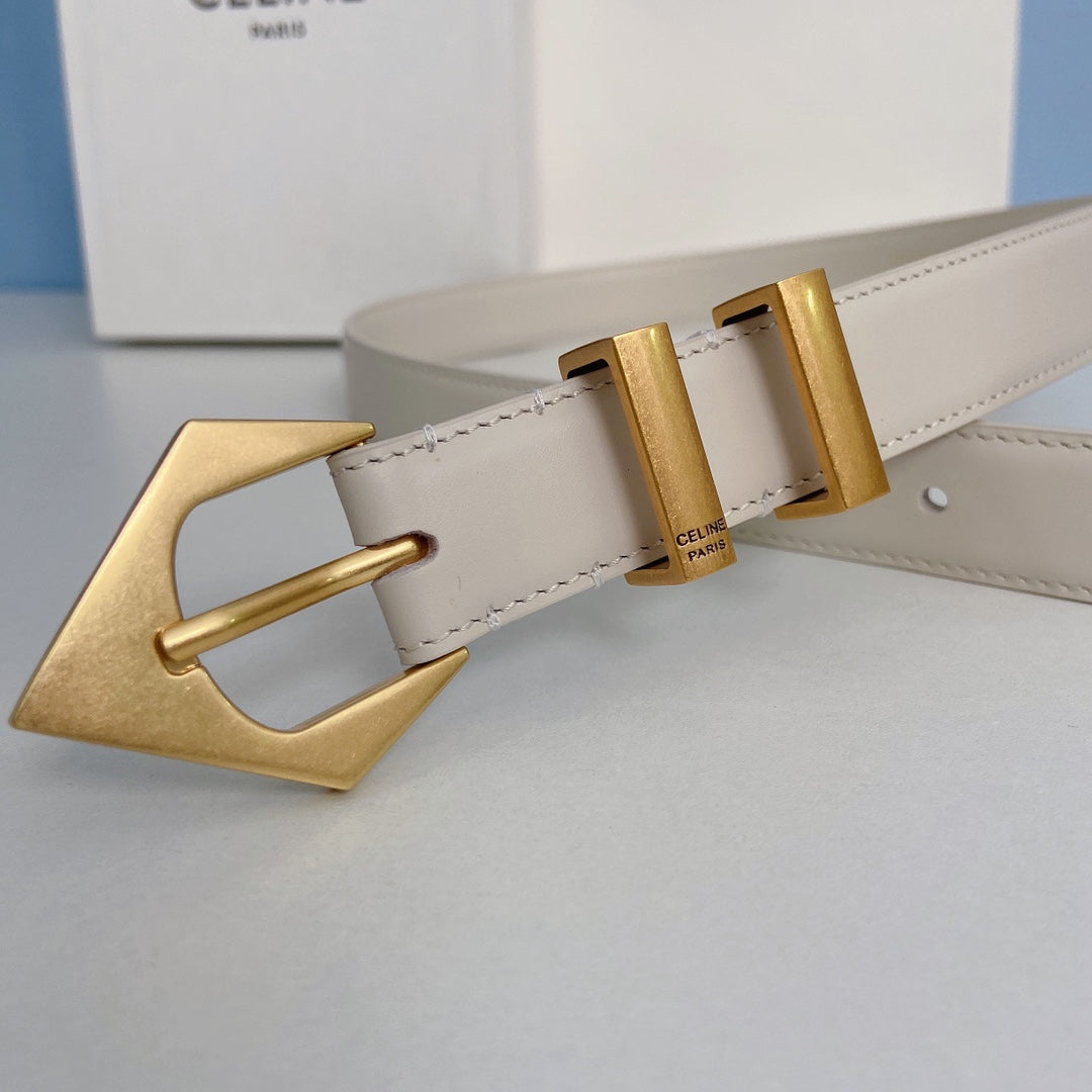 Medium Spike Belt 25mm White Calfskin Loop Gold Gold Finishing