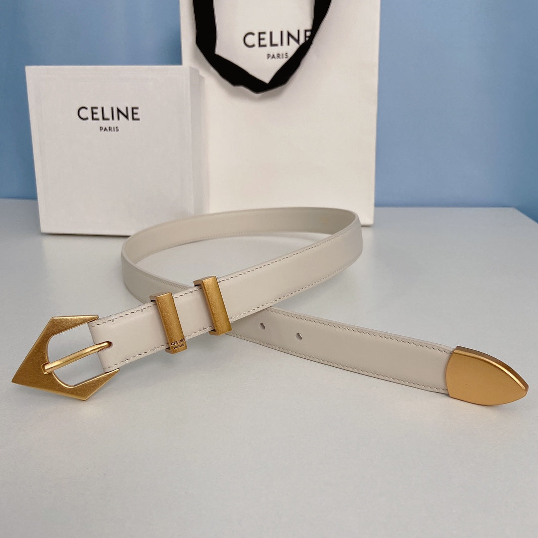 Medium Spike Belt 25mm White Calfskin Loop Gold Gold Finishing