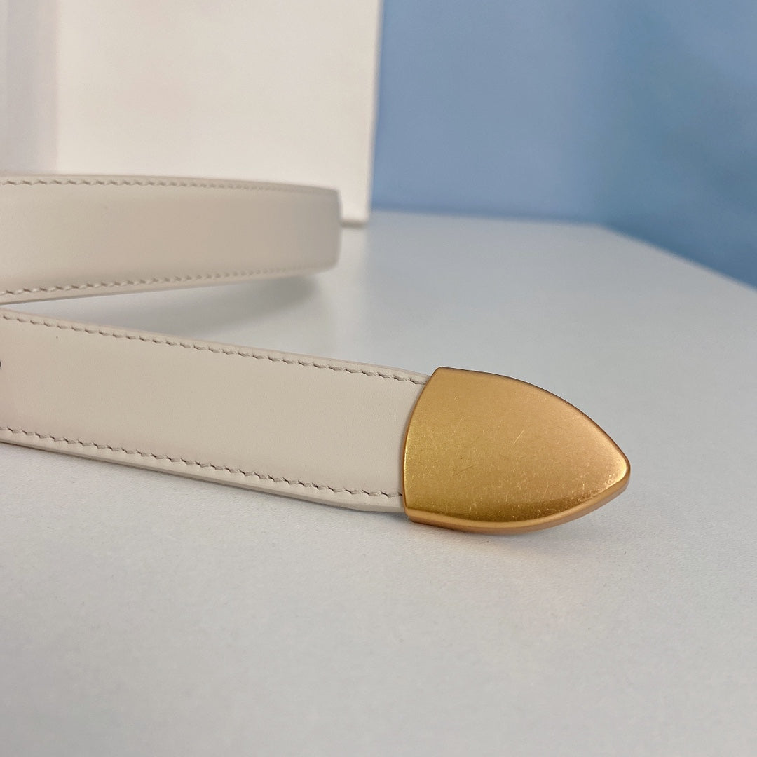 Medium Spike Belt 25mm White Calfskin Loop Gold Gold Finishing