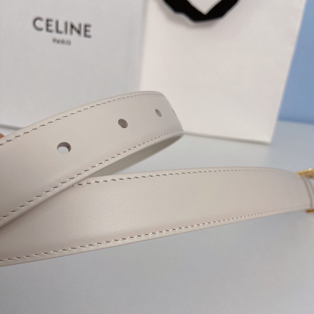 Medium Spike Belt 25mm White Calfskin Loop Gold Gold Finishing