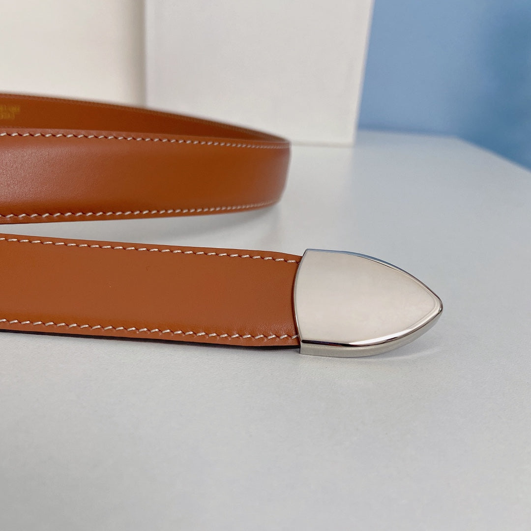 Medium Spike Belt 25mm Tan Calfskin Loop Silver Shw