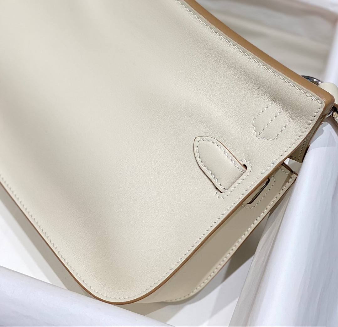 KELLY 23CM JYPSIERE WHITE LEATHER CROSSBODY BAG SHW