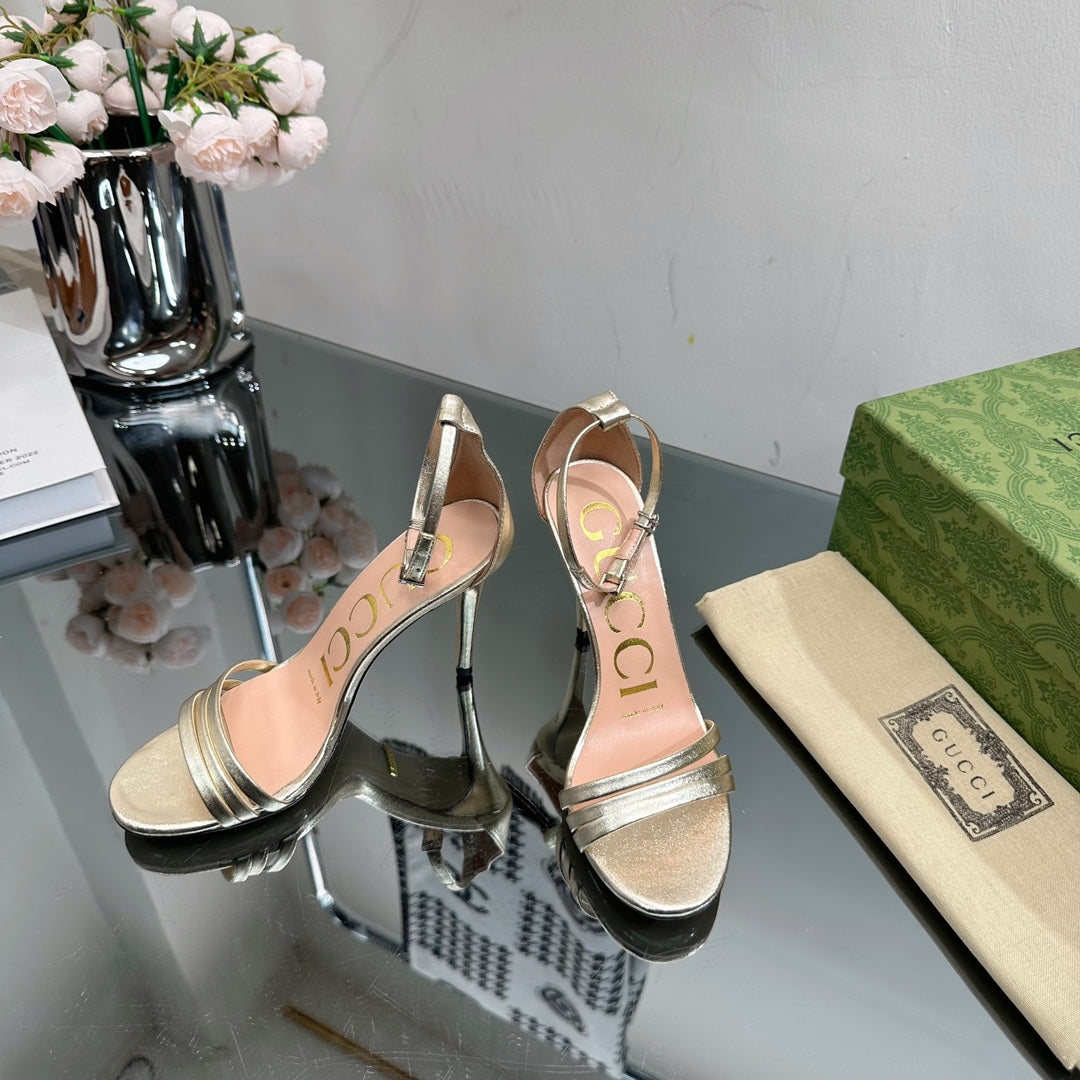 GG 105 HIGH HEEL SANDAL METALLIC GOLD LAMBSKIN