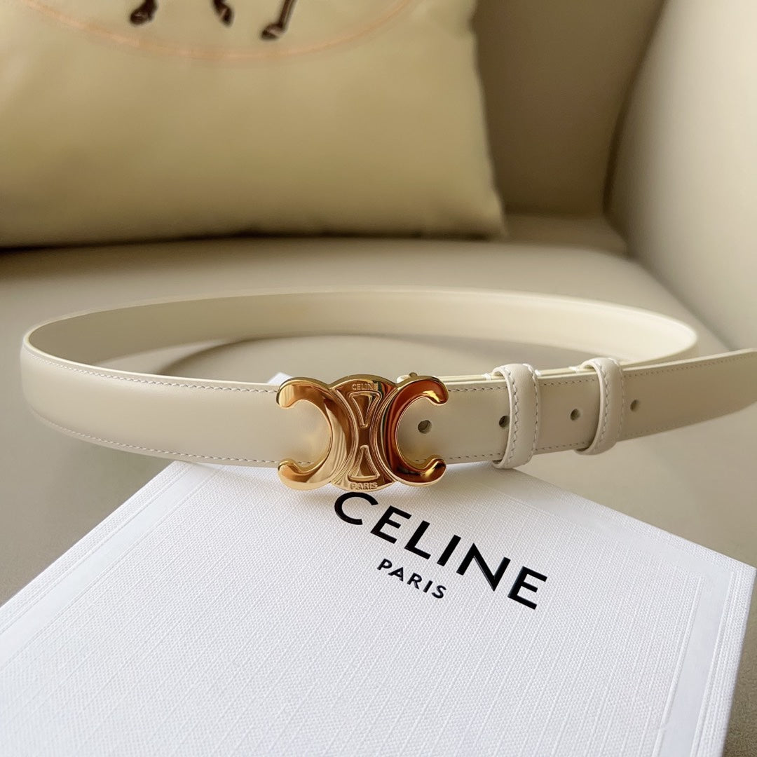 Medium Triomphe Belt 25mm White Calfskin Ghw