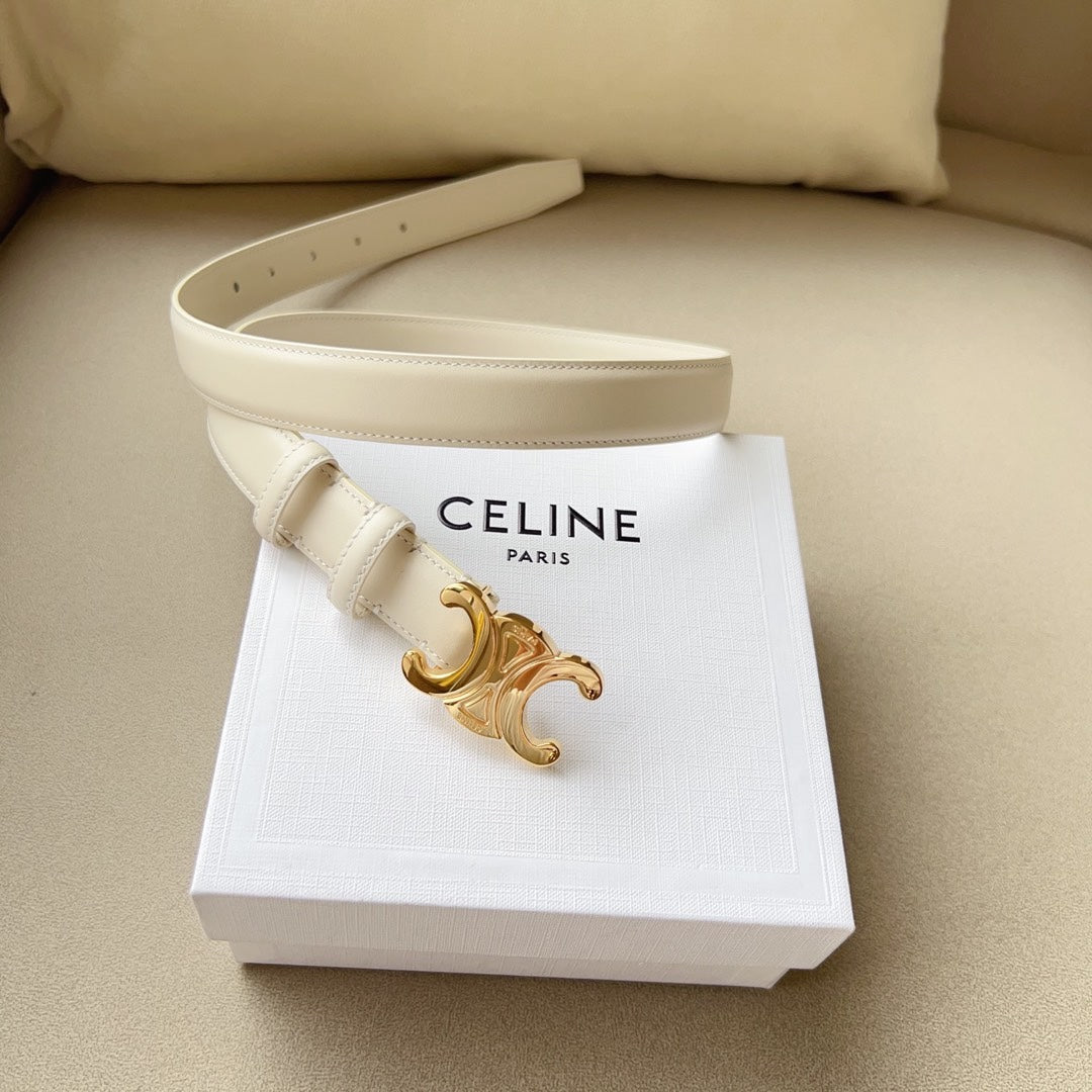 Medium Triomphe Belt 25mm White Calfskin Ghw