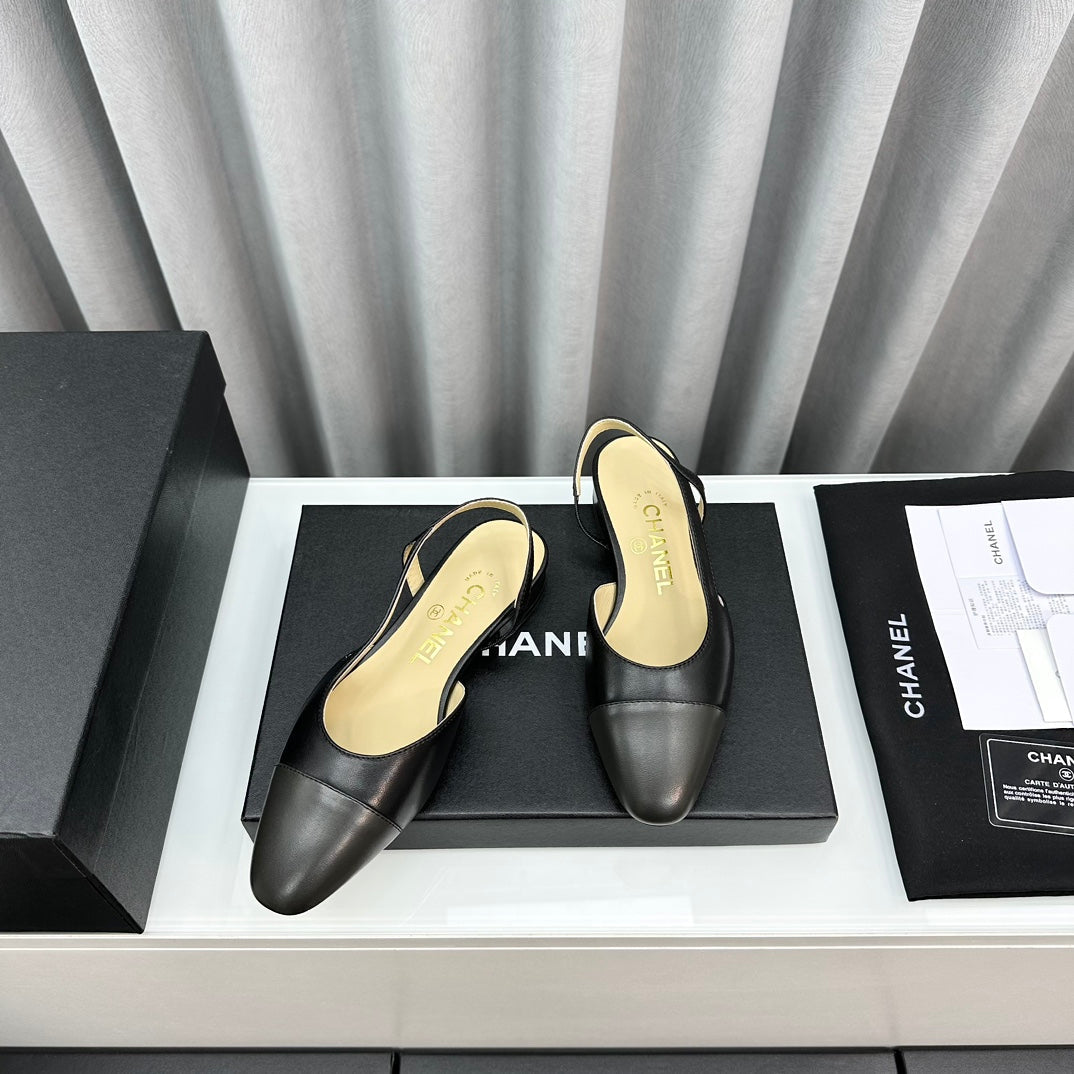 CC Slingback Flat Black Beige Lambskin