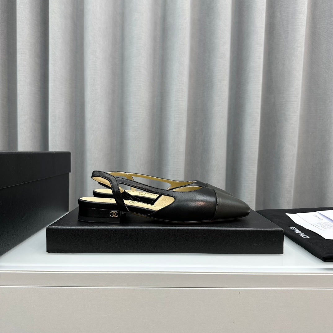 CC Slingback Flat Black Beige Lambskin