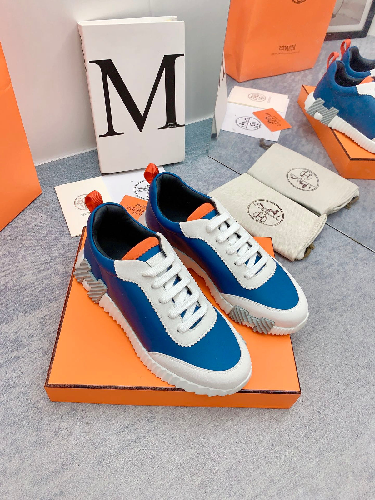 HM Bouncing Sneaker In Blue Silk Lambskin 106447