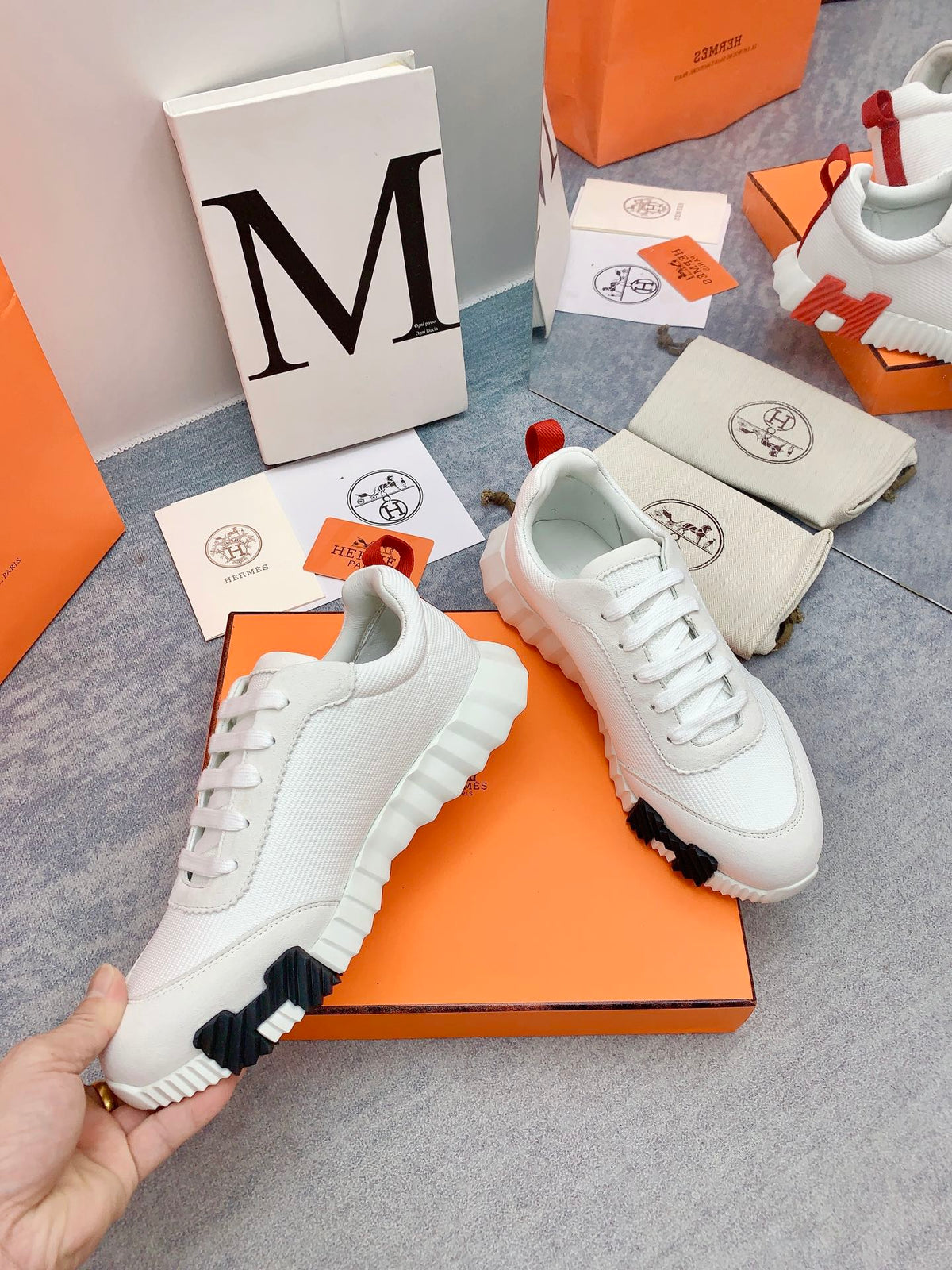HM Bouncing Sneaker In White Mesh Fabric 106463