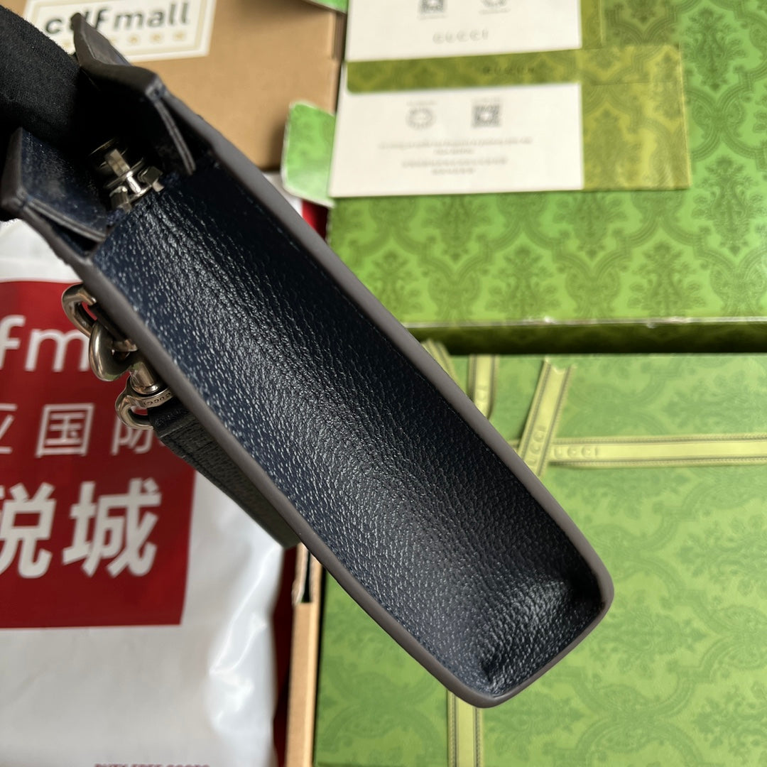 OPHIDIA POUCH 26 IN DARK BLUE MONOGRAM CANVAS AND BLACK LAMBSKIN TRIM