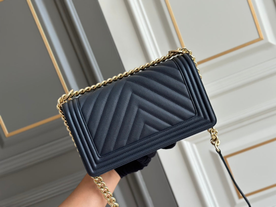boy medium 25 dark blue chevron caviar ghw