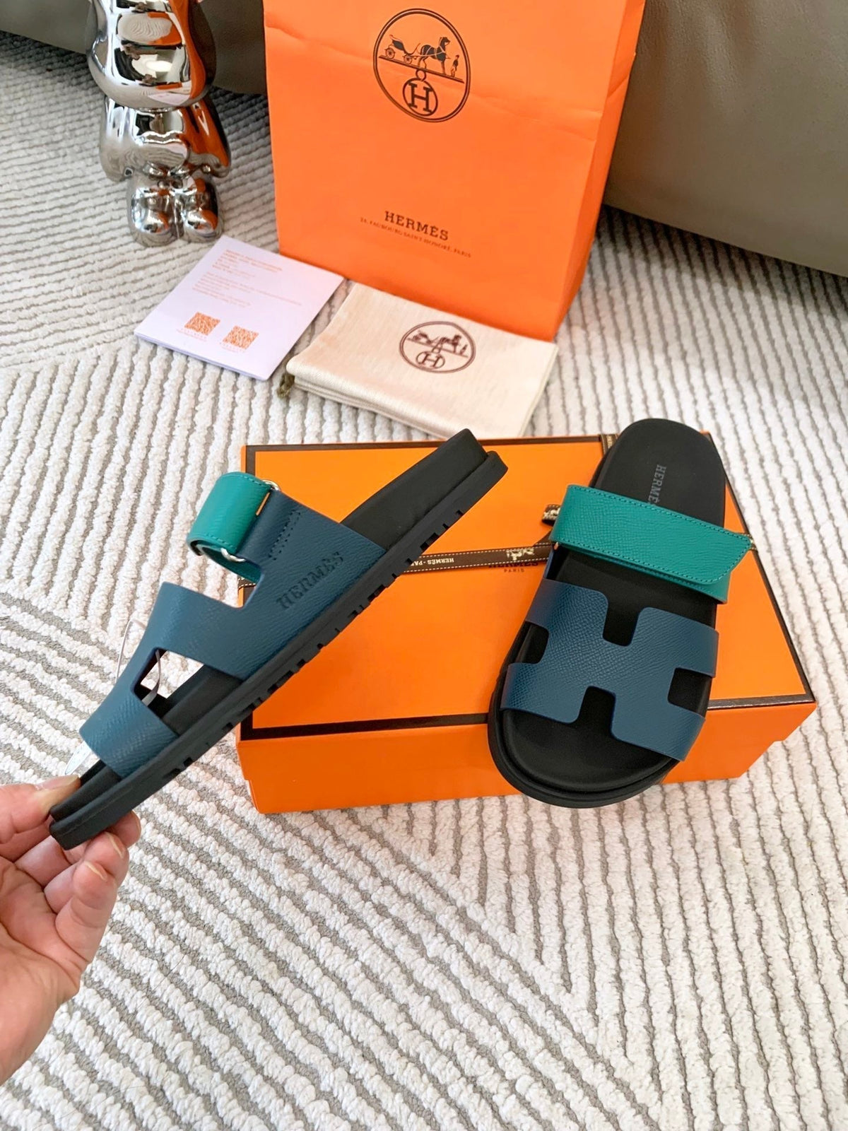 HM Chypre Sandal Dark Jade Green Mix Blue Navy Cowhide 963518