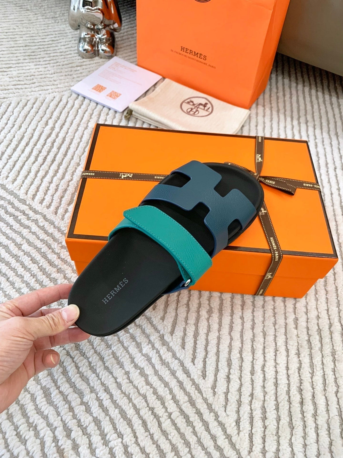 HM Chypre Sandal Dark Jade Green Mix Blue Navy Cowhide 963518