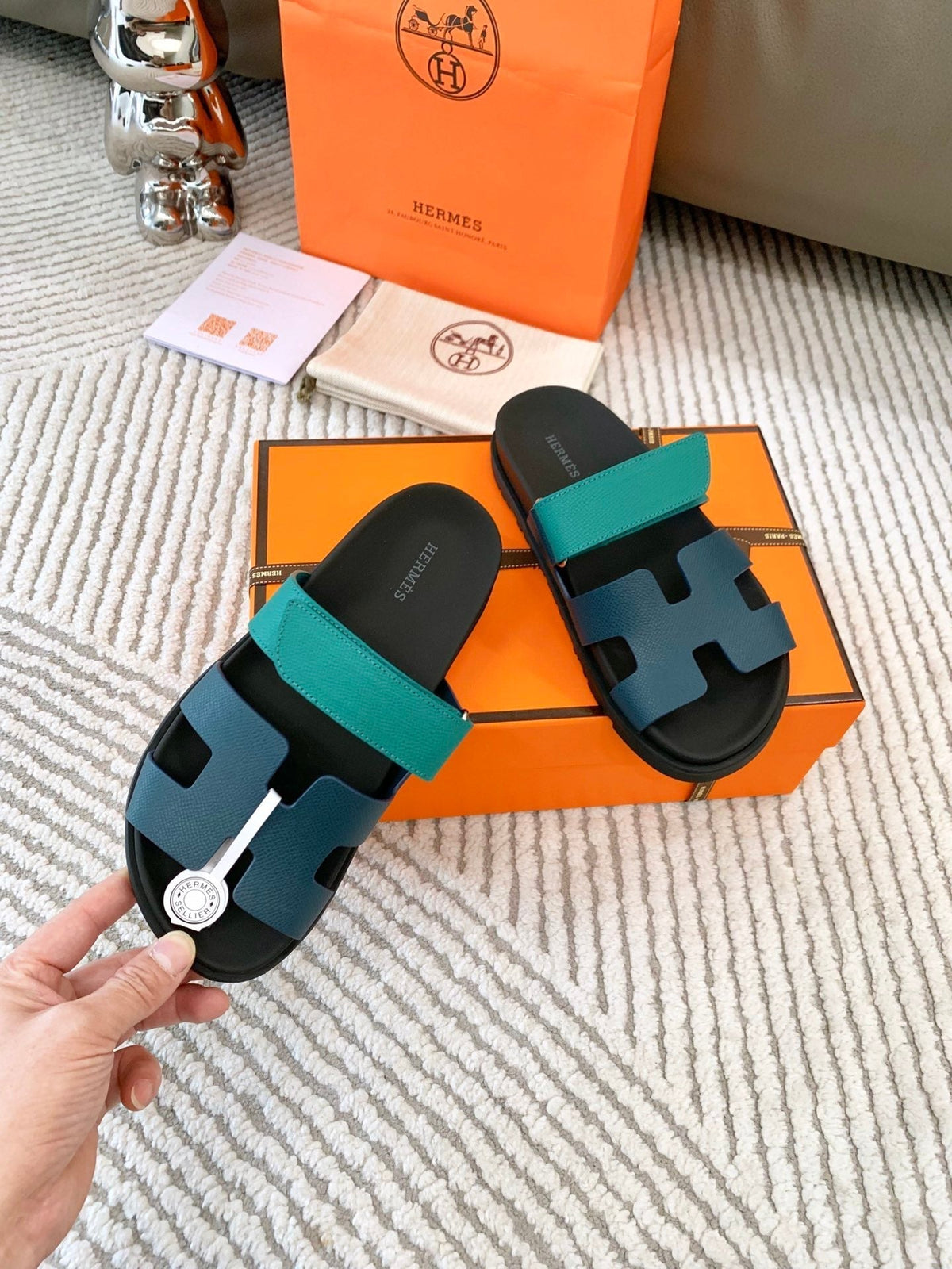 HM Chypre Sandal Dark Jade Green Mix Blue Navy Cowhide 963518