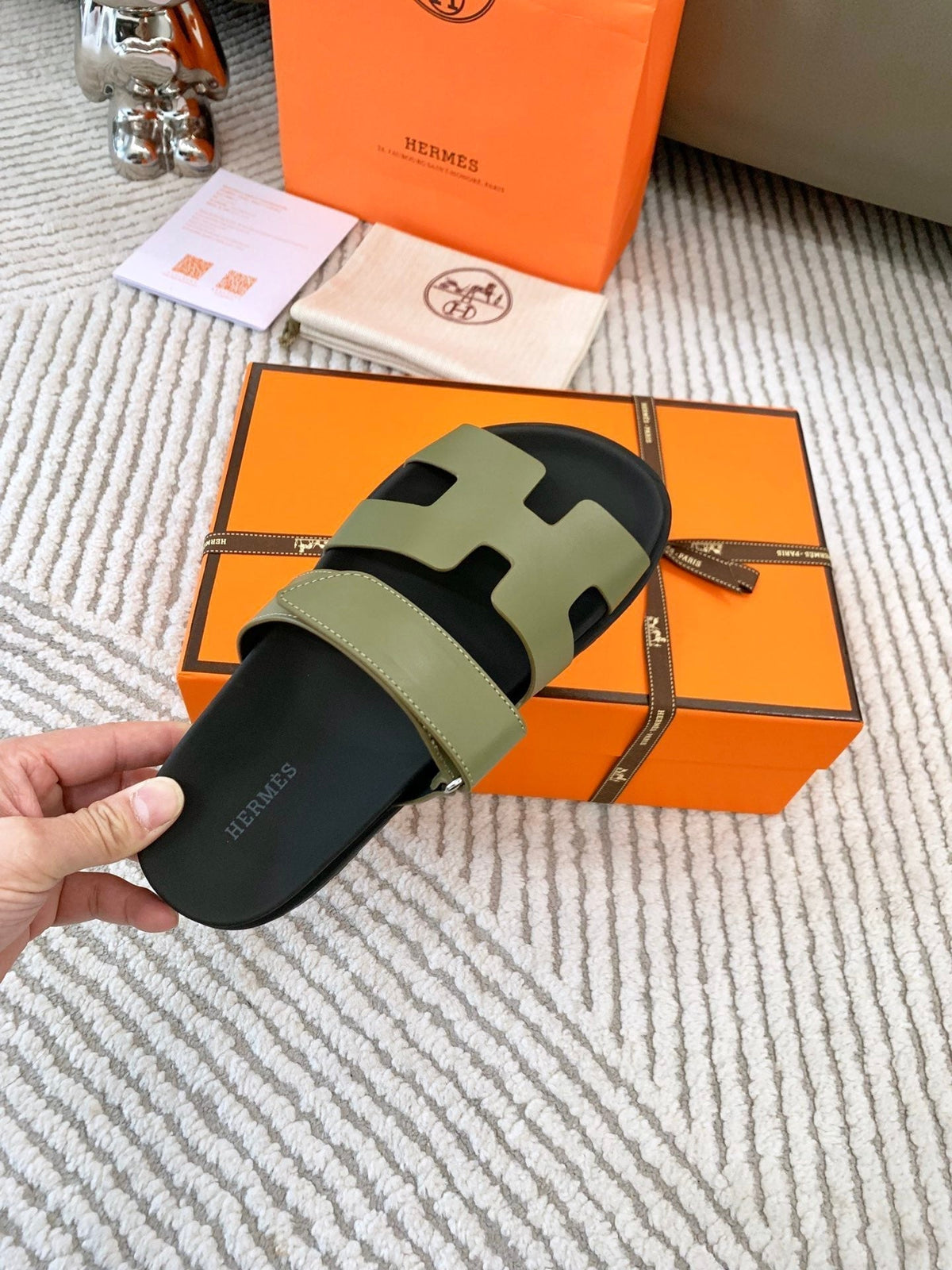 HM Chypre Sandal Khaki Green Mix Black Leather 963528