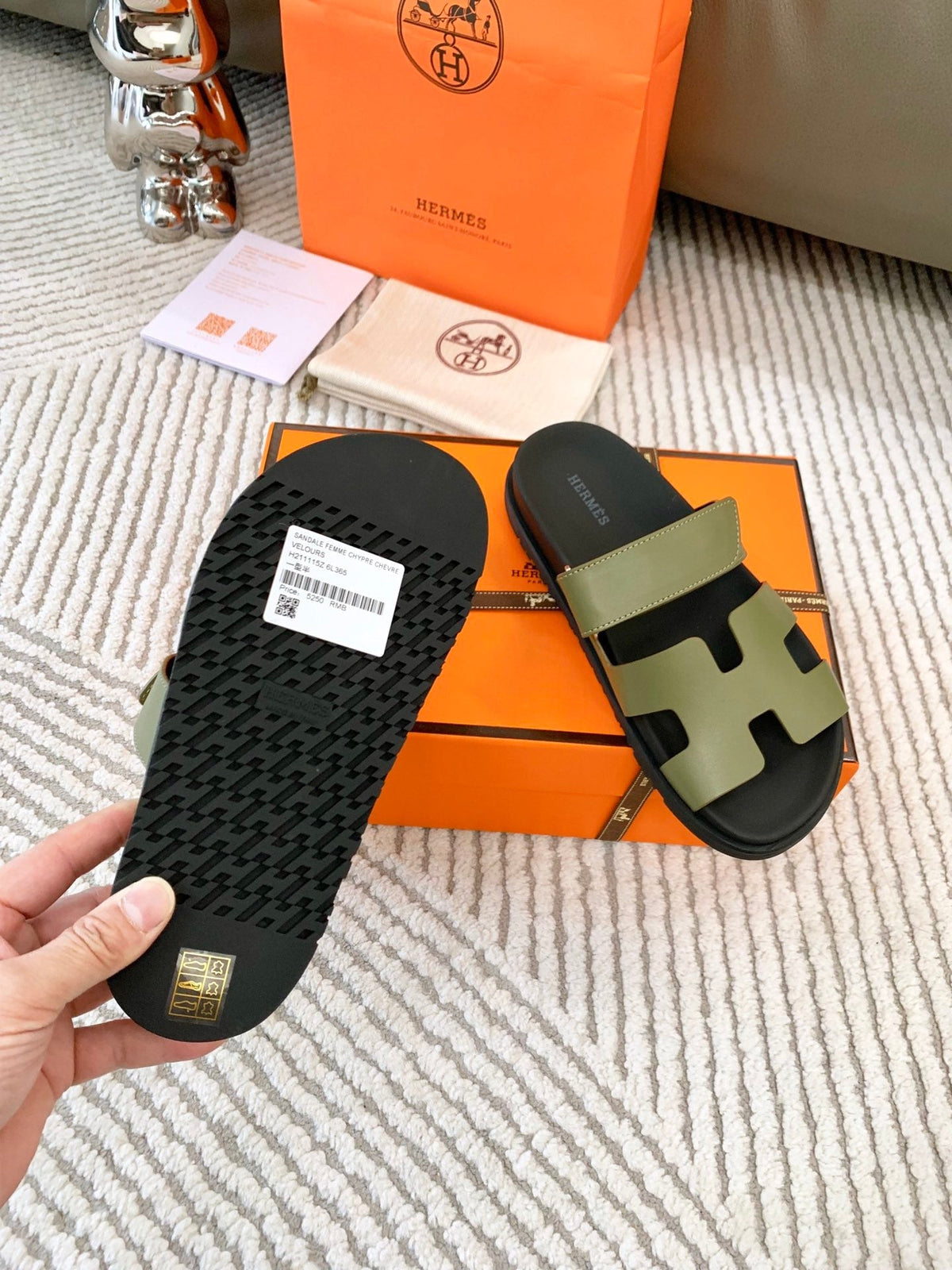 HM Chypre Sandal Khaki Green Mix Black Leather 963528