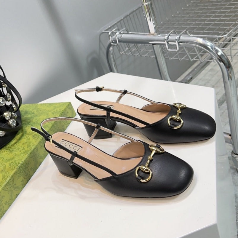 horsebit slingbacks pump 55mm black calfskin