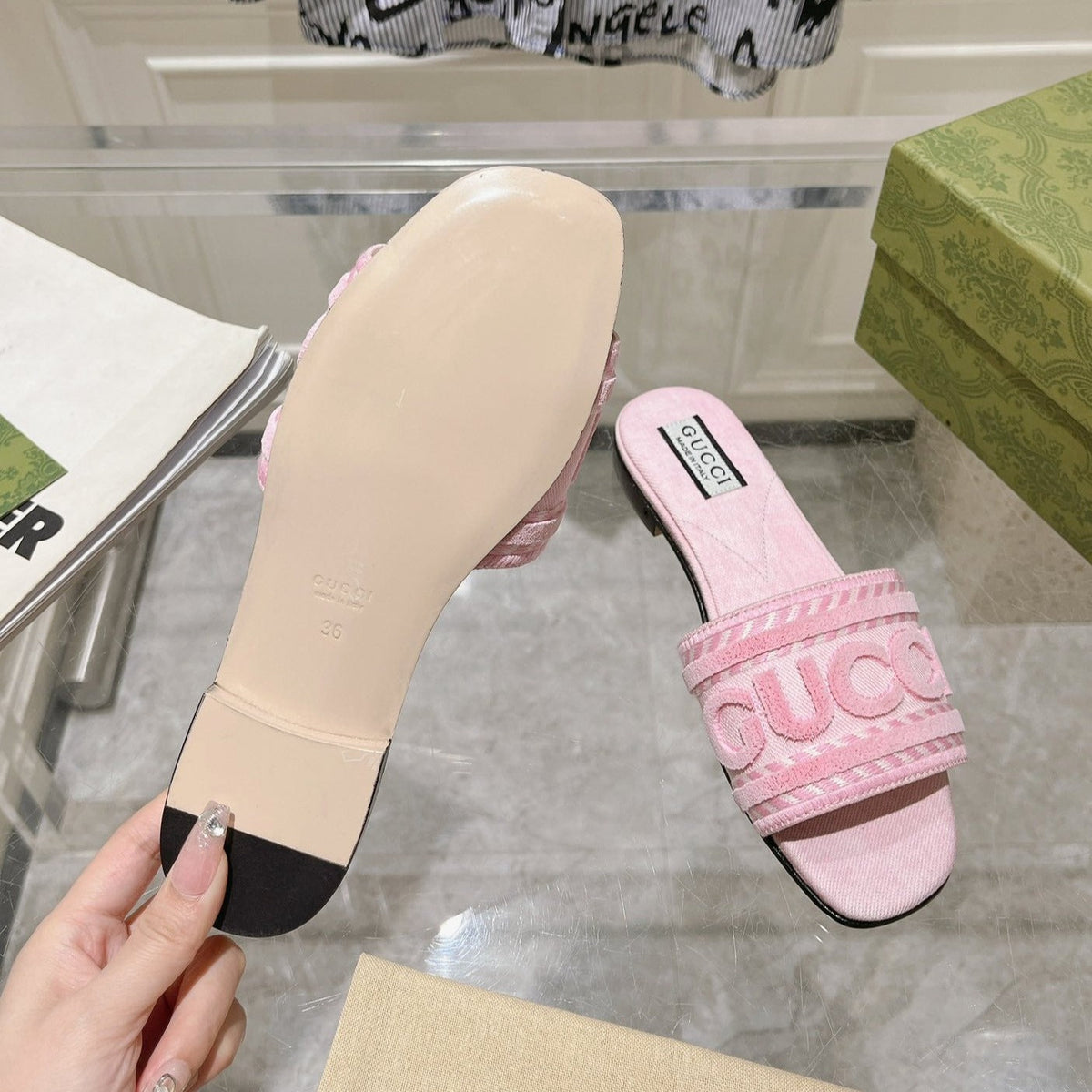 GG  Interlocking double G hollow slippers PInk Rose