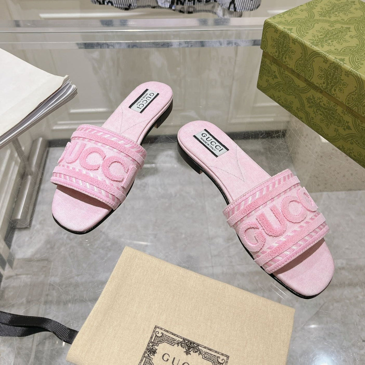 GG  Interlocking double G hollow slippers PInk Rose