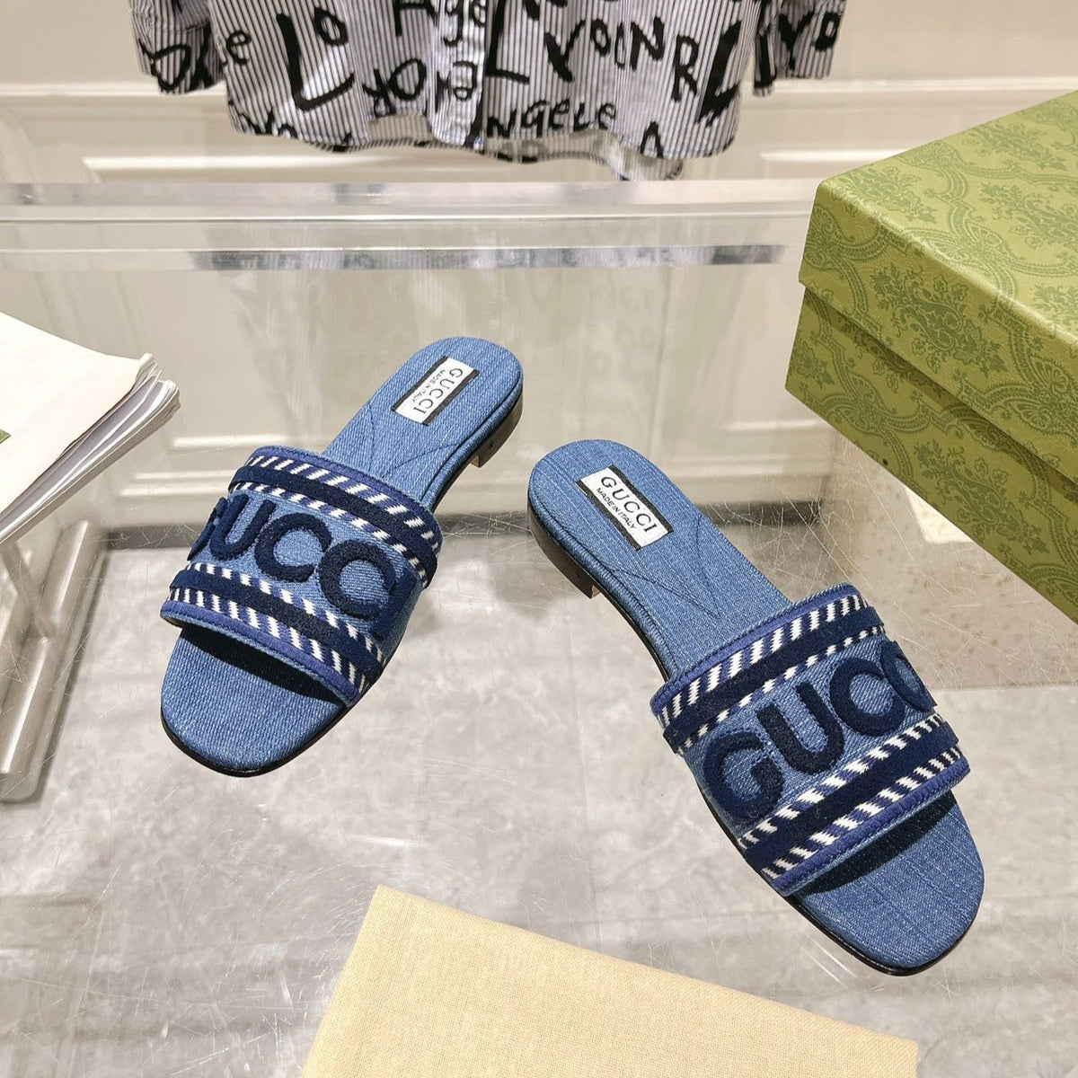 GG  Interlocking double G hollow slippers Neon Blue
