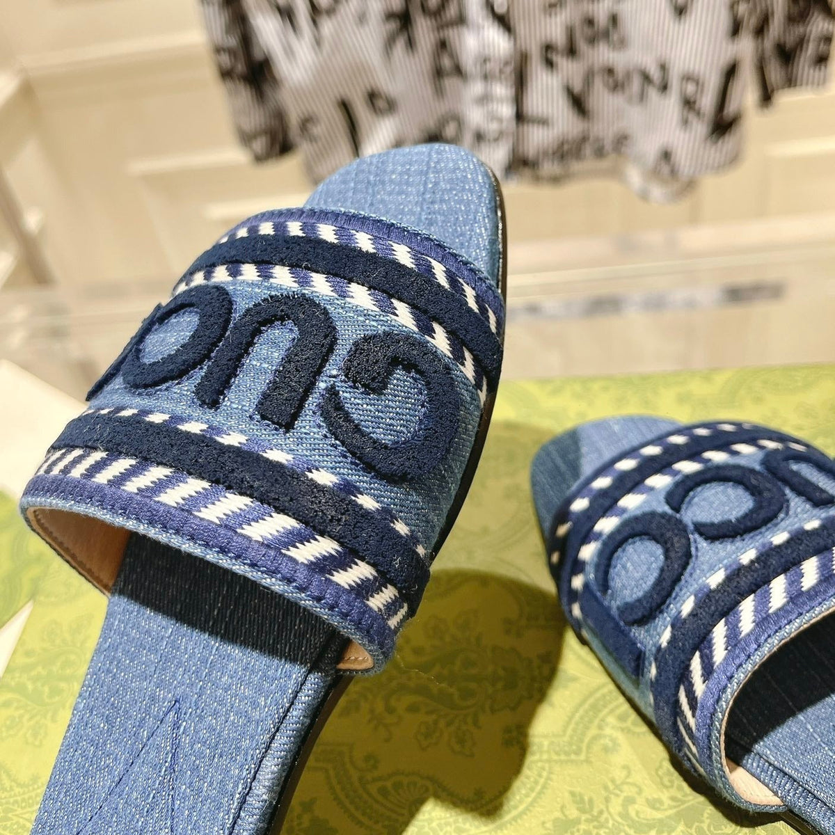 GG  Interlocking double G hollow slippers Neon Blue