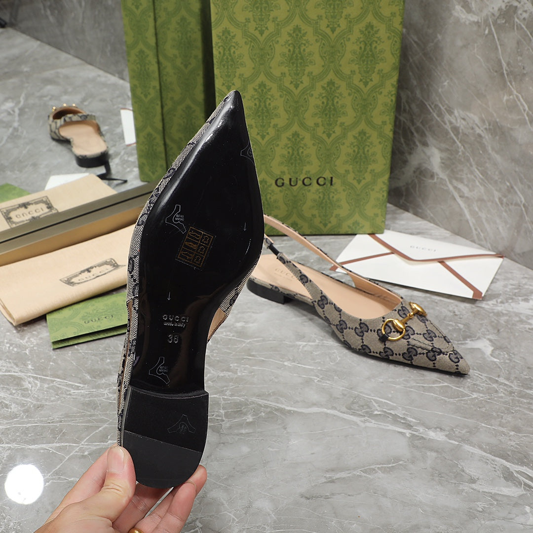 GG Slingback Flat Sandals Black Caro