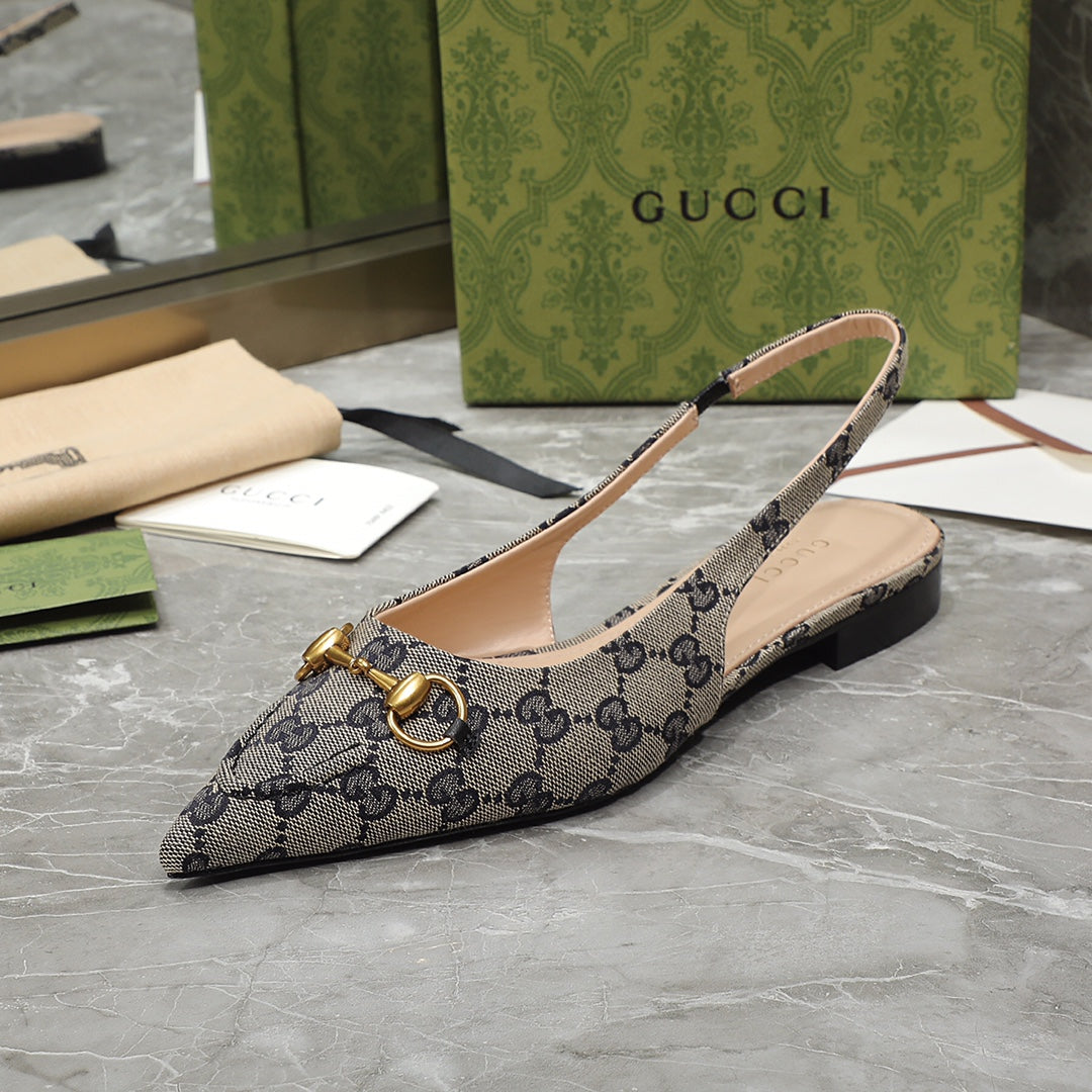 GG Slingback Flat Sandals Black Caro