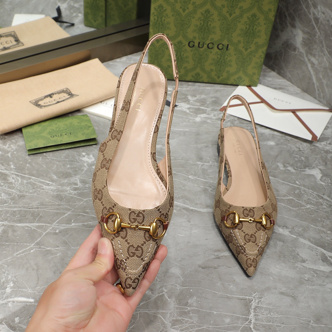 GG Slingback Flat Sandals Brown Caro