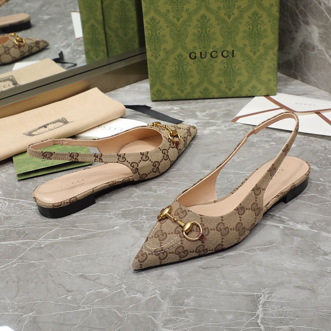 GG Slingback Flat Sandals Brown Caro