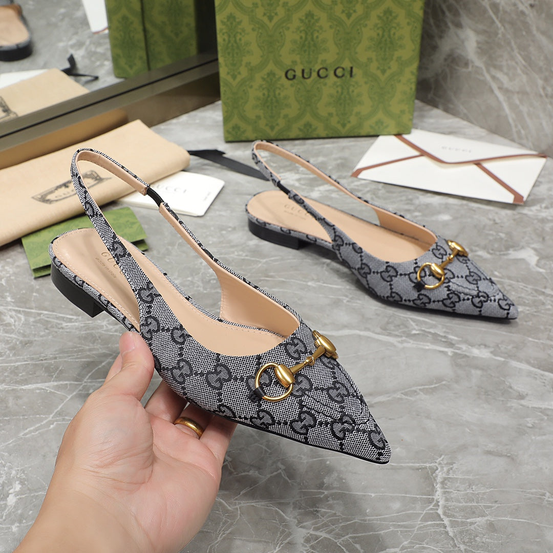 GG Slingback Flat Sandals Grey caro
