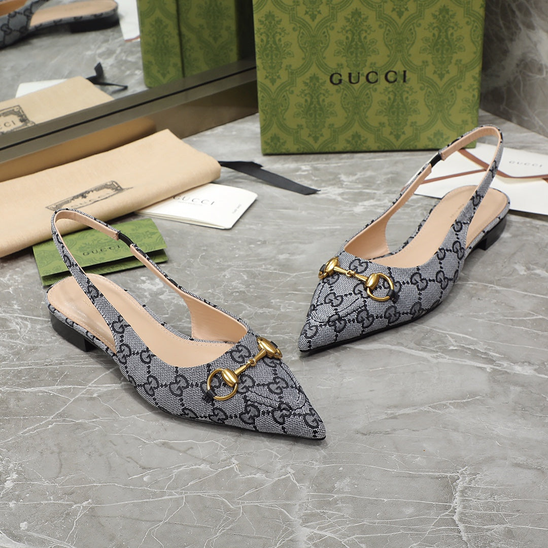 GG Slingback Flat Sandals Grey caro