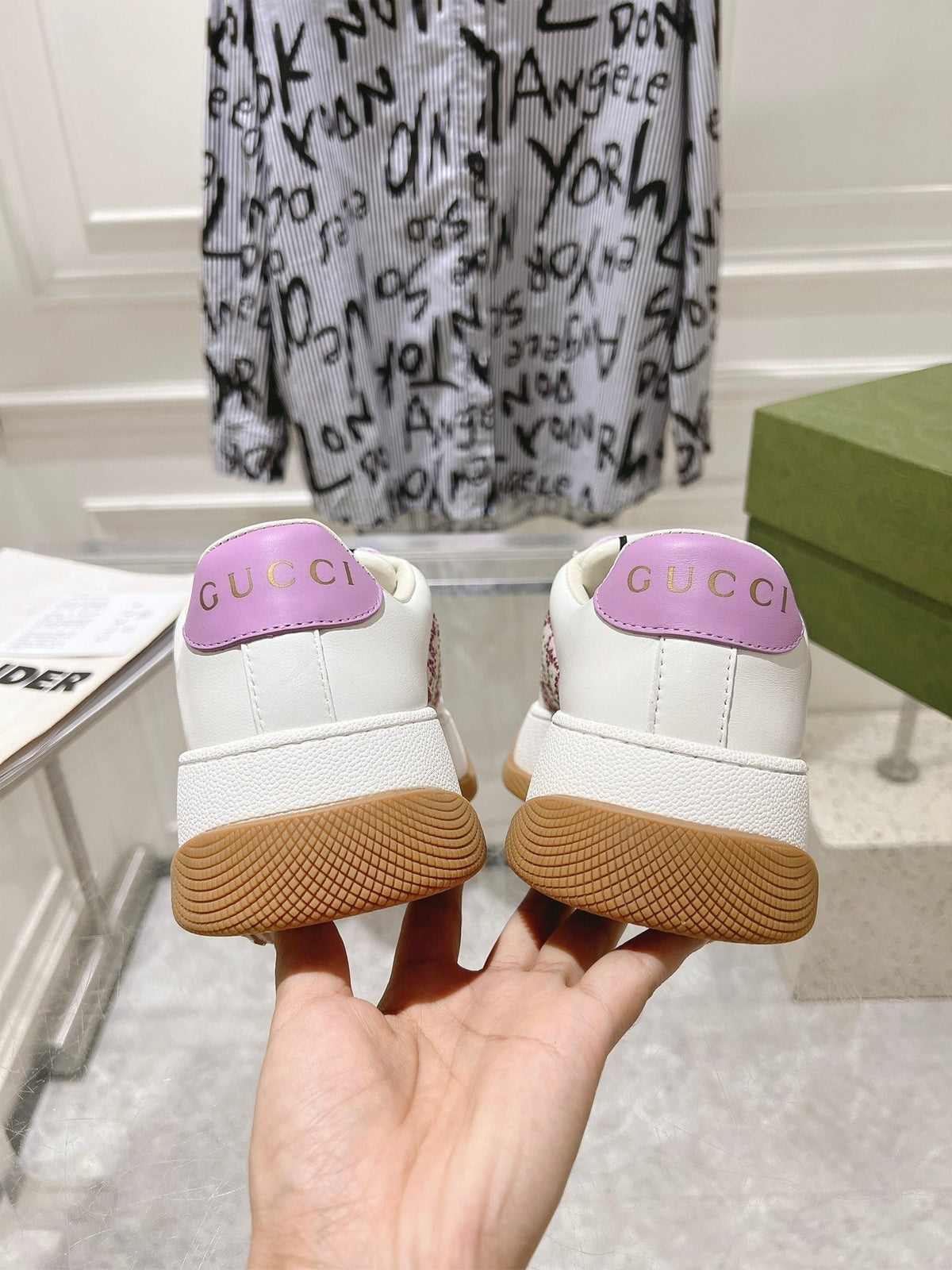 GG SCREENER 50 SNEAKER WHITE AND PURPLE CALFSKIN