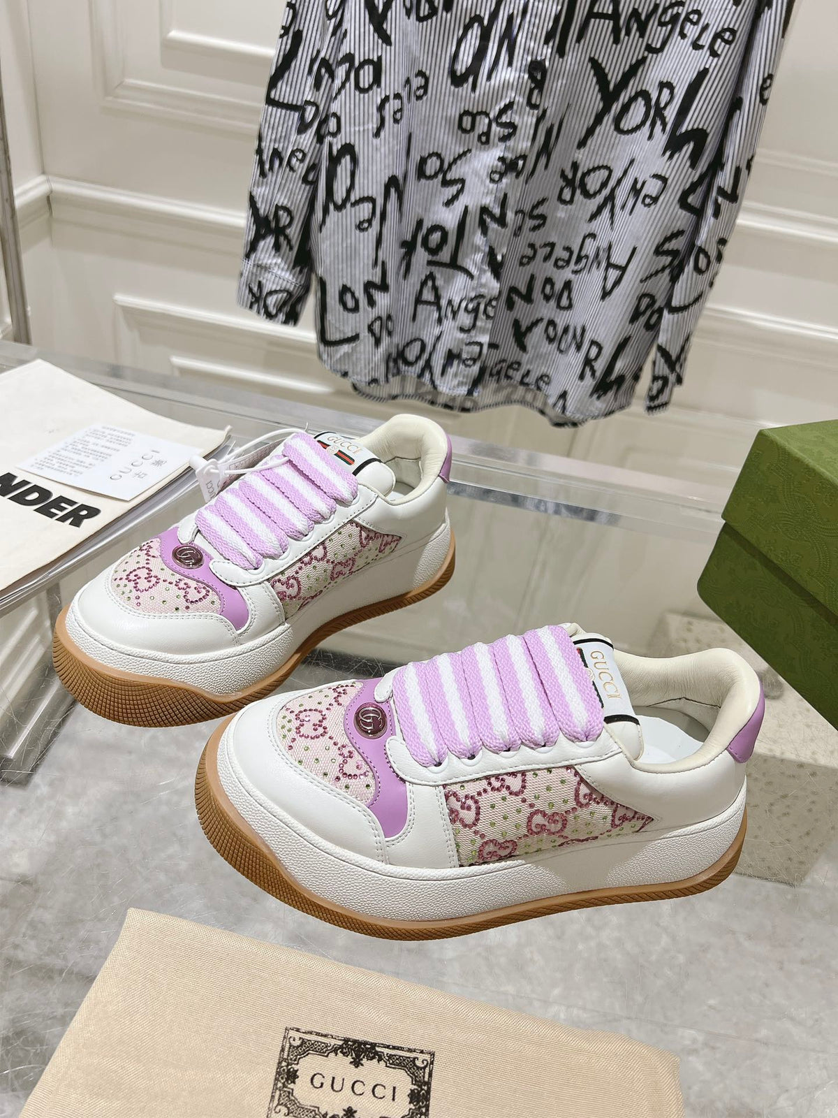 GG SCREENER 50 SNEAKER WHITE AND PURPLE CALFSKIN