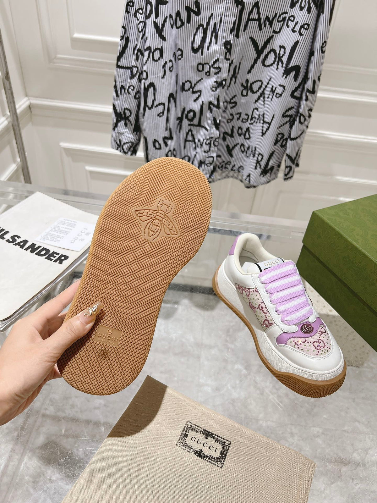 GG SCREENER 50 SNEAKER WHITE AND PURPLE CALFSKIN