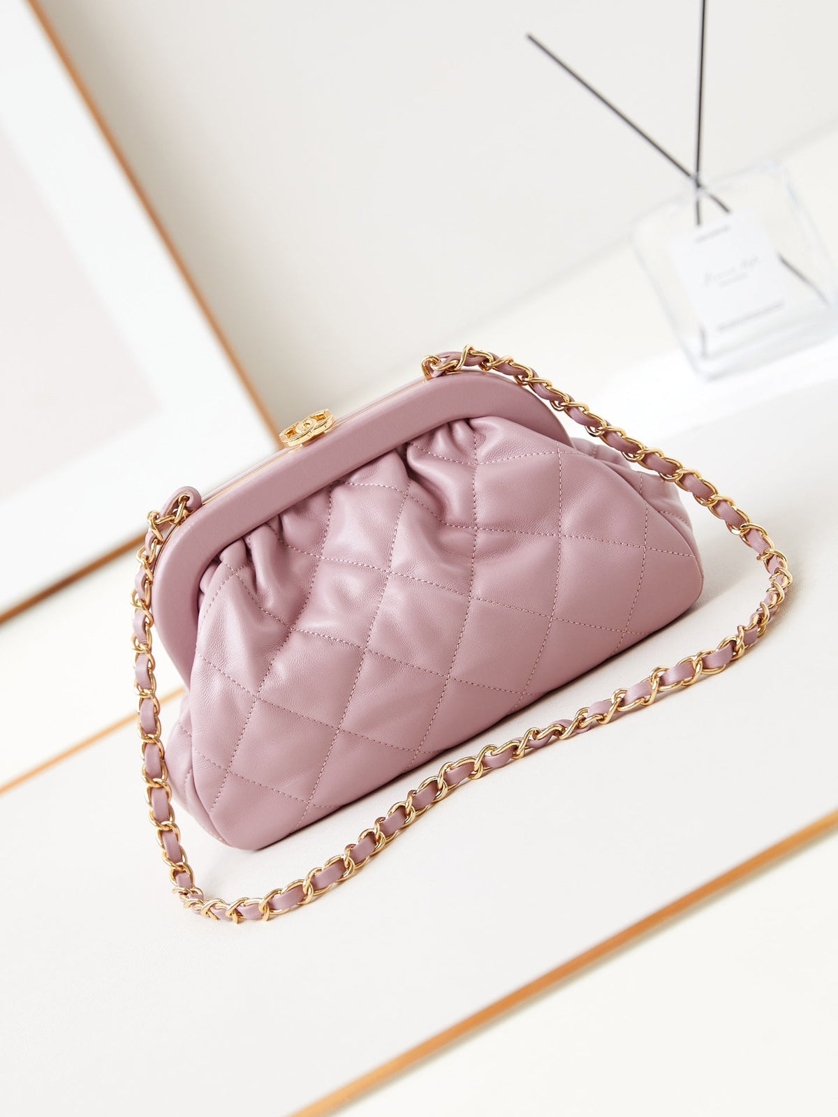 24a clutch 24cm light pink lambskin gold hardware