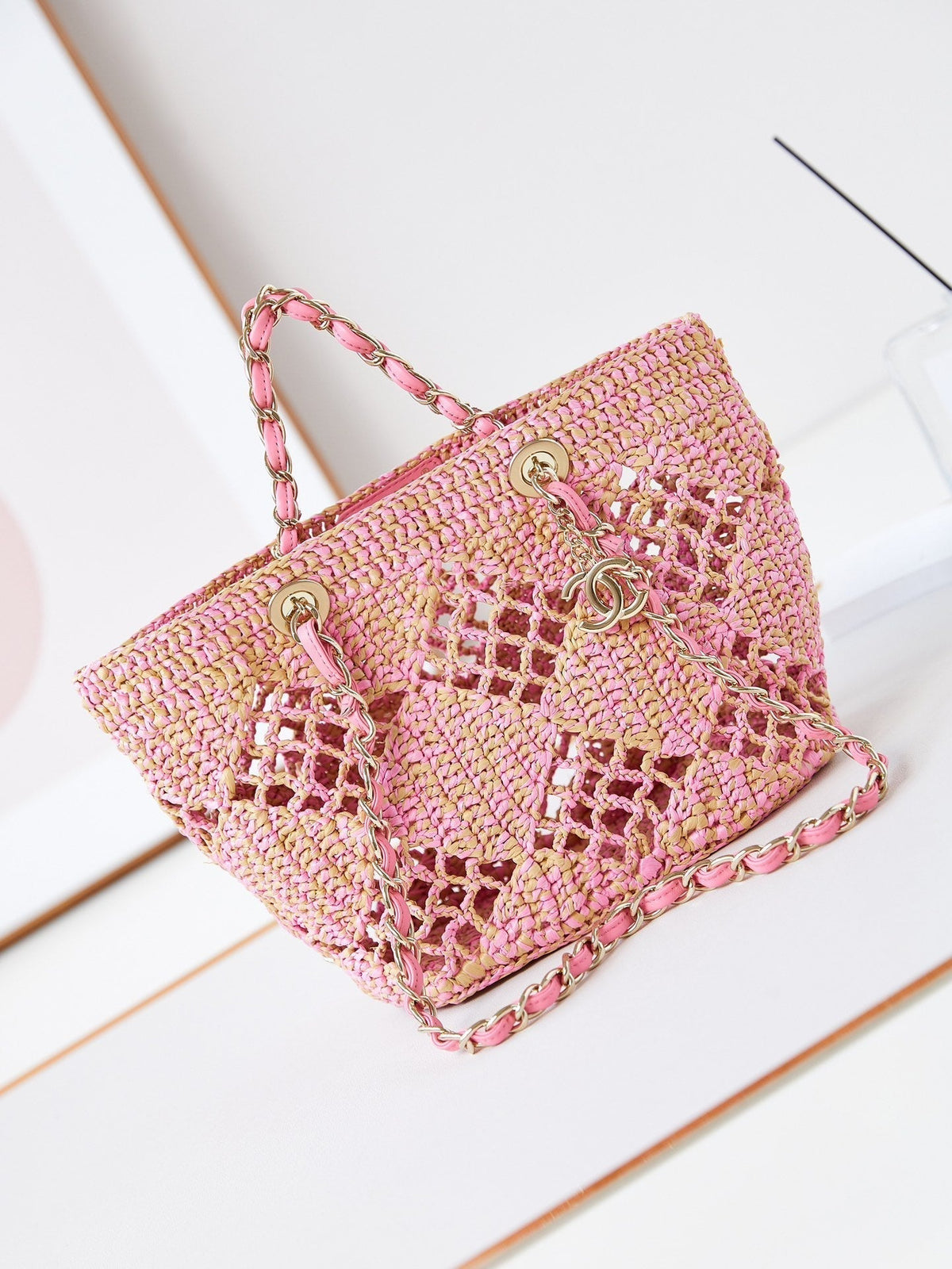 cc coco beach bag 32cm pink raffia