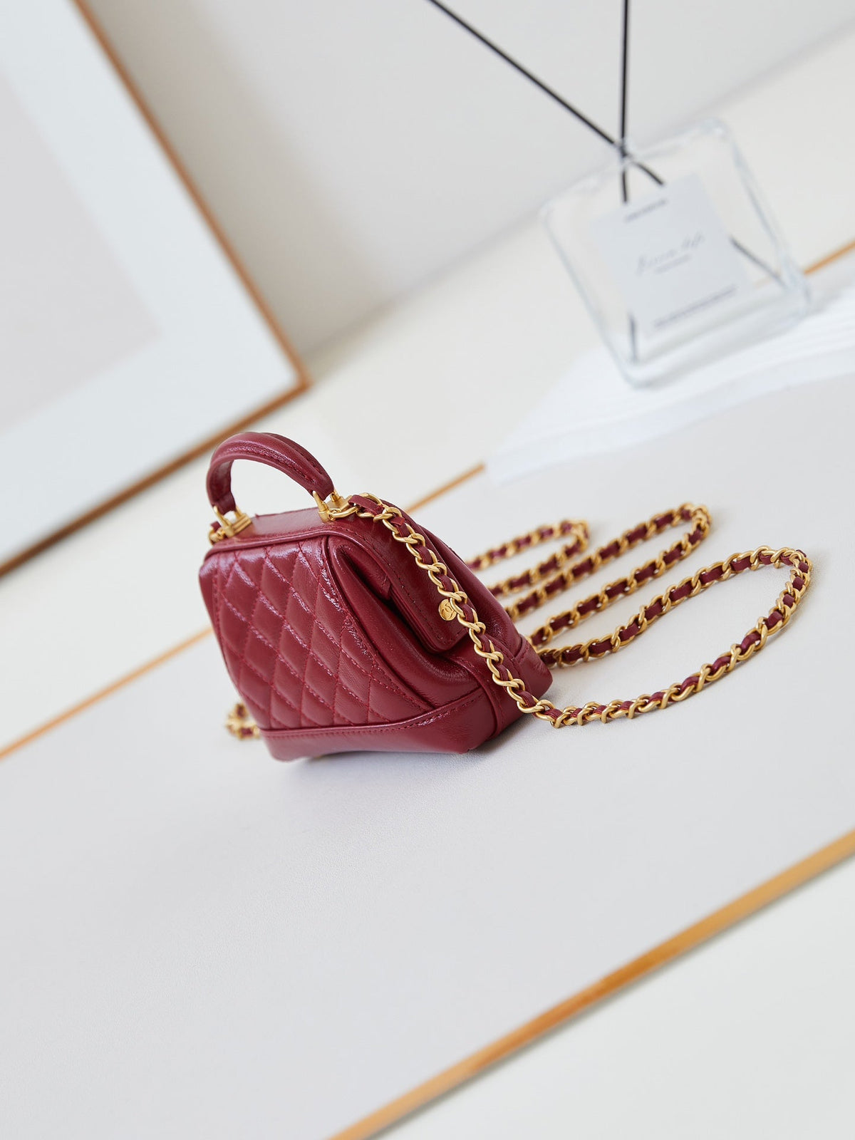 CC 24A Mini Top Handle 13cm Red Wax Leather Gold Hardware 238461