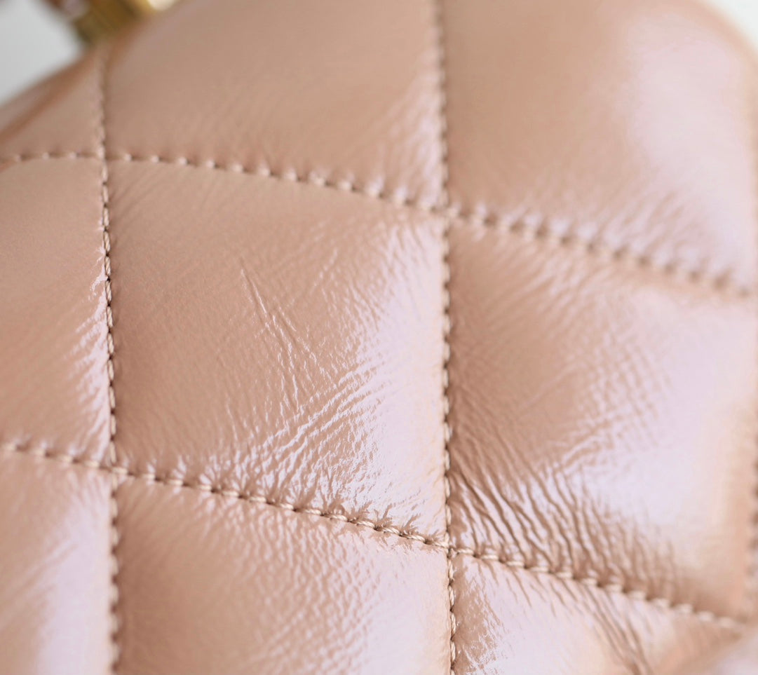 24b mini flap bag 19cm top handle beige lambskin