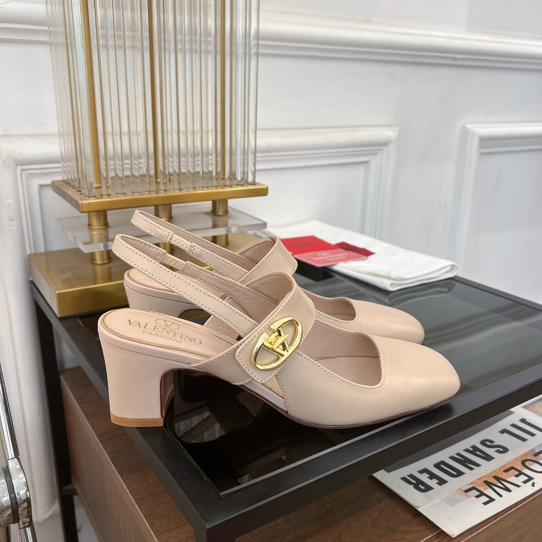 MARY-JANE VLOGO LOCKER SLINGBACK PUMPS BEIGE TAN SHEEPSKIN 60 MM