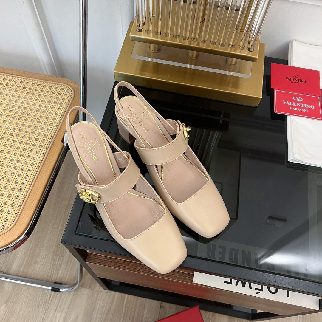 MARY-JANE VLOGO LOCKER SLINGBACK PUMPS BEIGE TAN SHEEPSKIN 60 MM