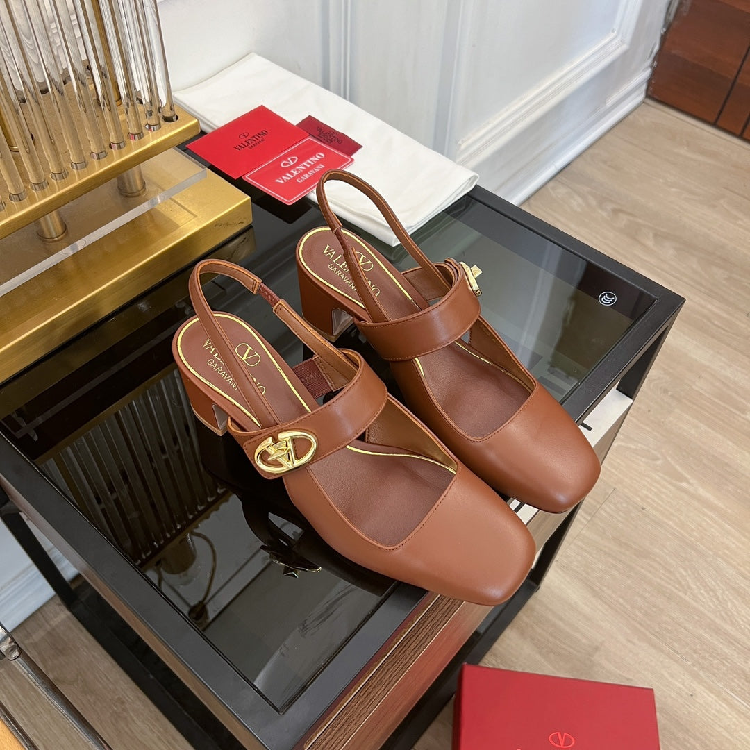 MARY-JANE VLOGO LOCKER SLINGBACK PUMPS CHOCOLATE BROWN SHEEPSKIN 60 MM