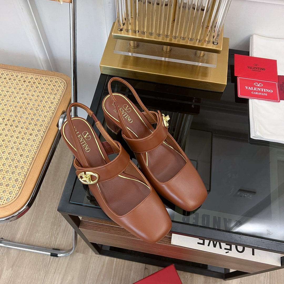 MARY-JANE VLOGO LOCKER SLINGBACK PUMPS CHOCOLATE BROWN SHEEPSKIN 60 MM