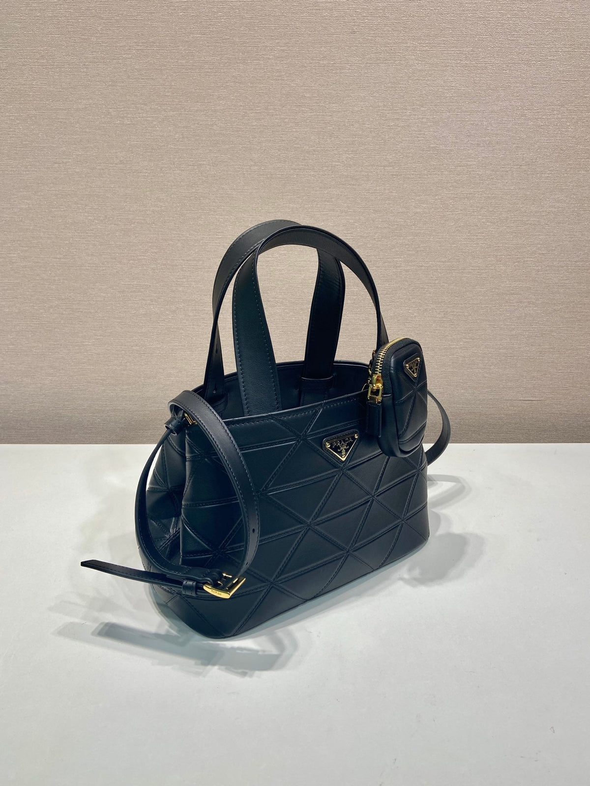 Prada 2026 Quilted Symbole Tote Bag Black Calfskin