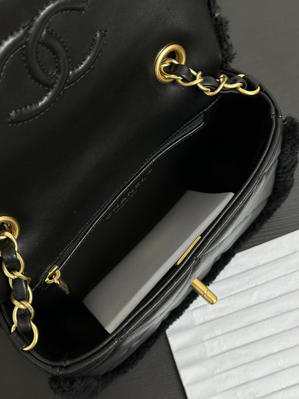 Flap Bag Mini 18cm Black Sherling Lambskin Gold Hardware