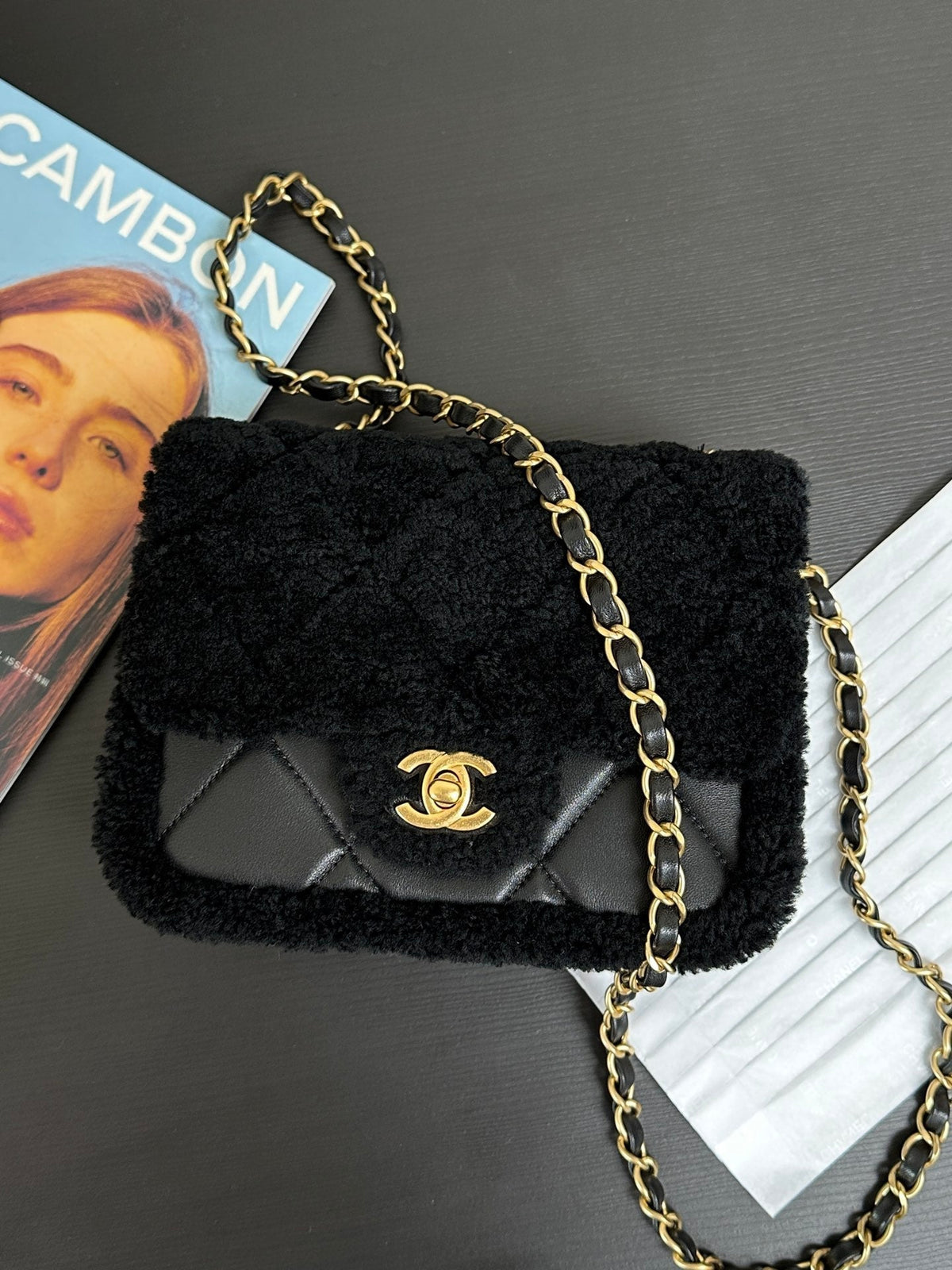 Flap Bag Mini 18cm Black Sherling Lambskin Gold Hardware