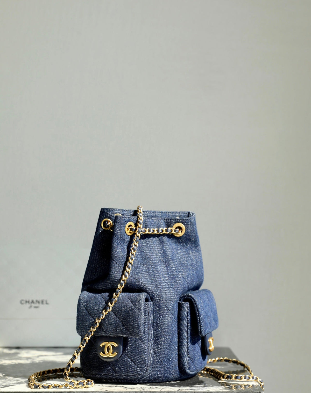 CC Drawstring Backpack 24.3cm Dark Blue Denim