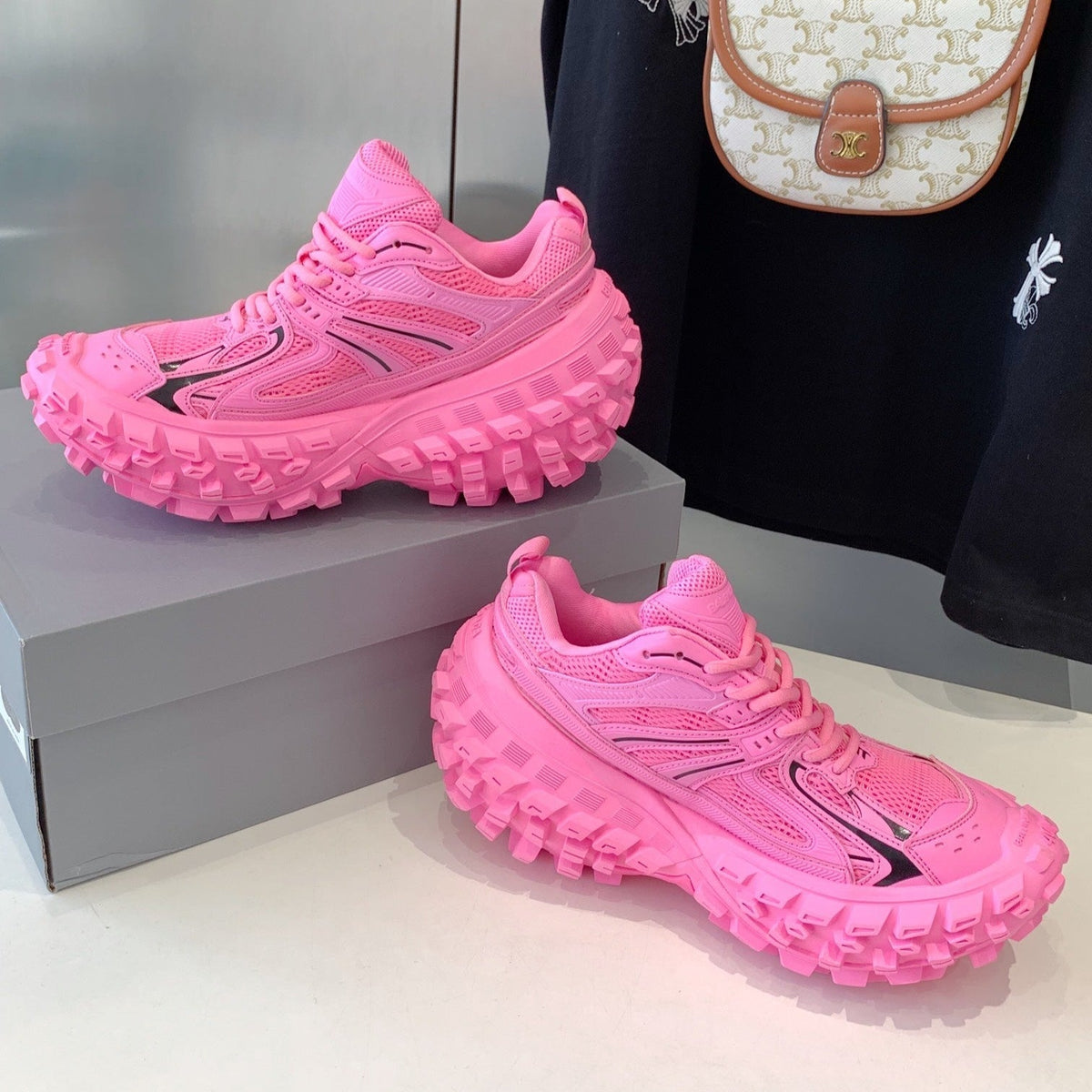 CHUNKY SNEAKERS IN PINK MIX BLACK POLYURETHANE, POLYESTER AND NYLON