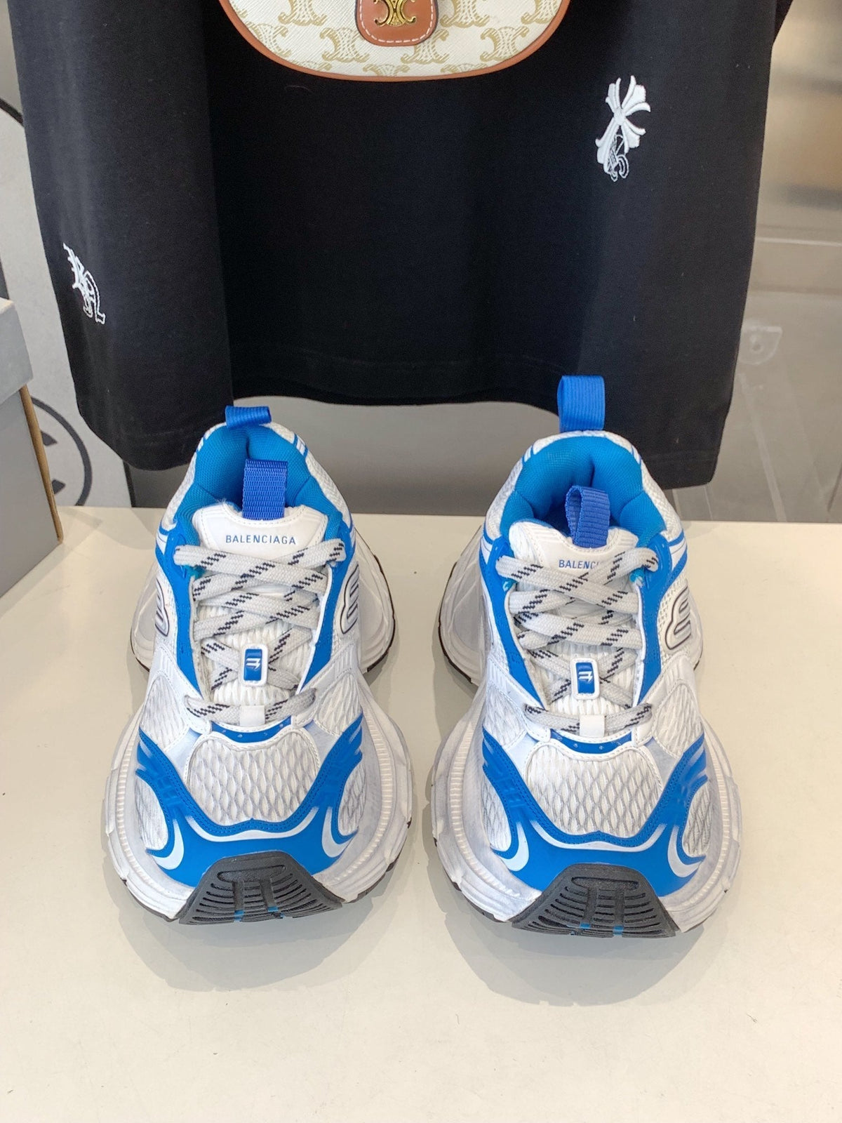 DAD SHOES IN WHITE MIX BLUE MESH AND CALFSKIN