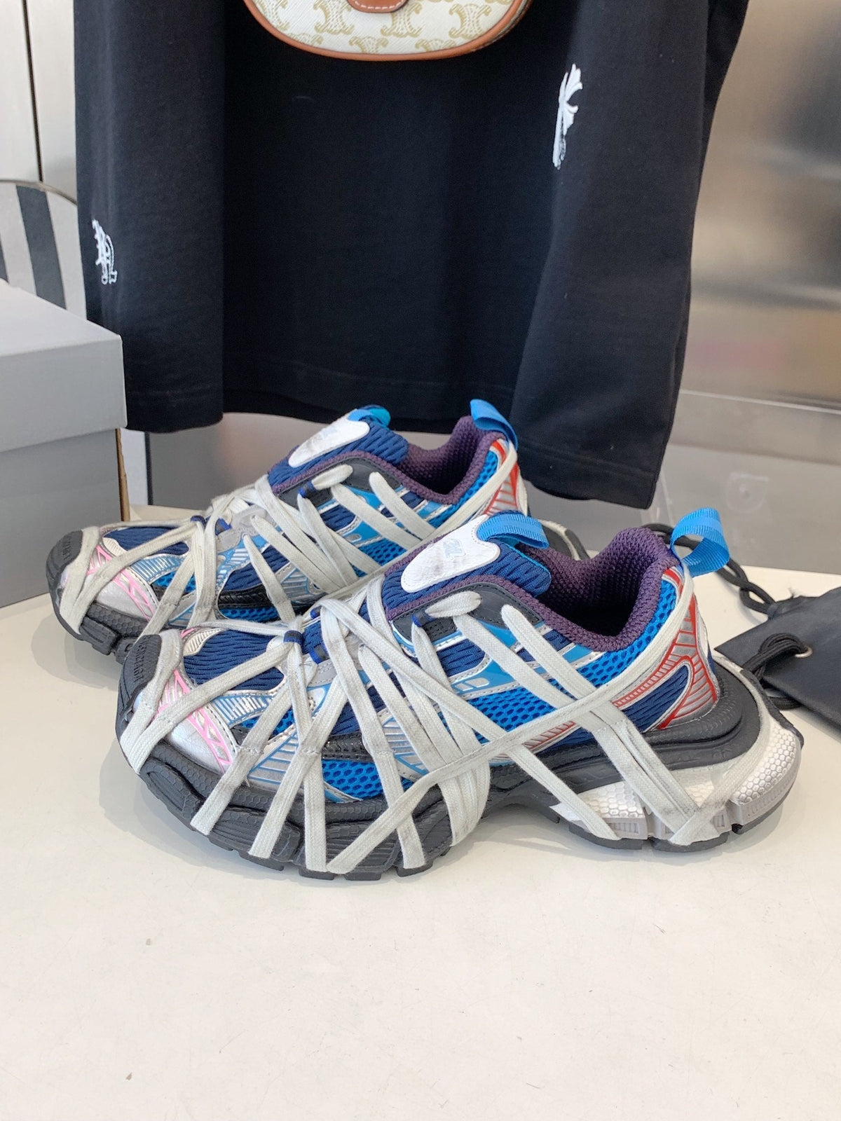 3XL EXTREME LACE SNEAKER BLUE MIX PINK SILVER AND RED
